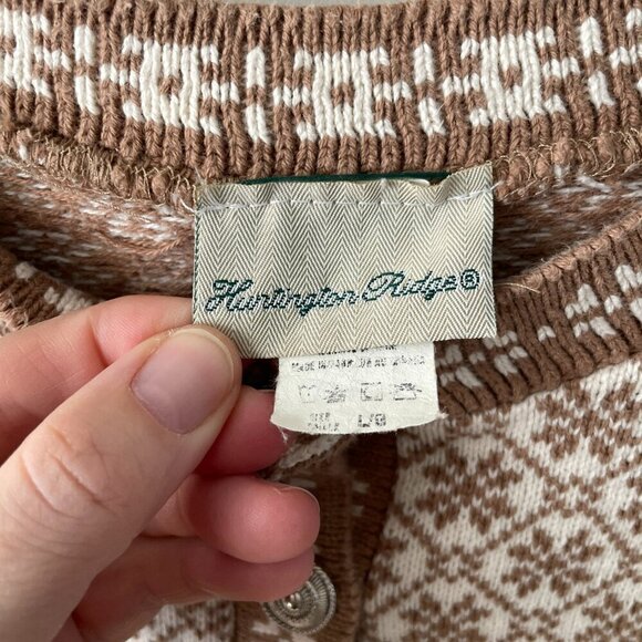 Huntington Ridge Snowflake Pattern Crew Neck Pullover Casual Sweater Brown L - Picture 9 of 10